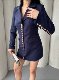 Resim buqre's moda Trend Kadın Gold Çıt Çıt Detaylı Tasarım Uzun Blazer Ceket 