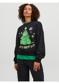 Resim Jjxx Bisiklet Yaka Rahat Kesim Siyah Kadın Sweatshirt 12250198 Siyah 