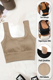 Resim SHİBA Kadın Pamuklu Askılı Crop Pedli Spor Sütyeni Yarım Atlet Shb288625 