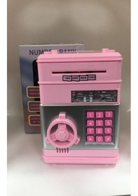 Resim Pembe Renk Atm Şifreli Otomatik Kağıt Para Alan Kasa Kumbara 