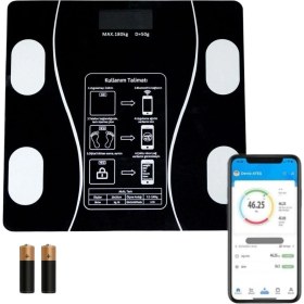 Resim Dijital Baskül Yağ Ölçer Fonksiyonlu Akıllı Baskül Bluetooth Bağlantılı Tartı (5256) 