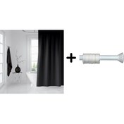 Resim Zethome Banyo Duş Perdesi 0010 Siyah 180x200 Perde Borusu Askı Aparatı 120x200 Hediyeli 