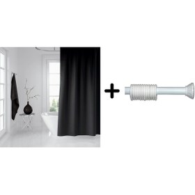 Resim Zethome Banyo Duş Perdesi 0010 Siyah 180x200 Perde Borusu Askı Aparatı 120x200 Hediyeli 