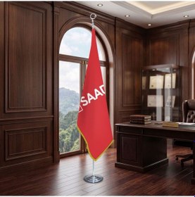 Resim Saadet Parti Kırmızı Direkli - Altın Saçaklı Saten Makam Bayrağı Seti Krom Direk Diğer 