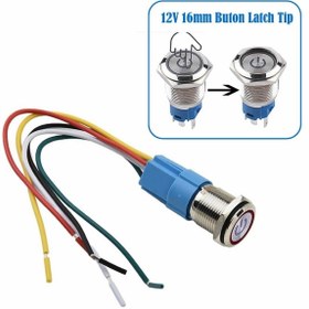 Resim Alkatronik 16mm Ledli Kablolu Latch Tip Metal Button 12v 16mm 1no 1nc Spdt On Off Su Geçirmez Paslanmaz Çelik 