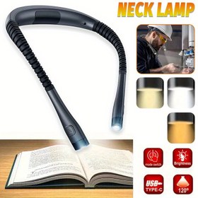 Resim 1 adet USB Şarj Edilebilir LED Boyun Lambası - Ayarlanabilir, Bükülebilir Okuma Işığı, ABS Malzeme, Tamir, Örgü, Koşu ve Dış Aktiviteler için İdeal 