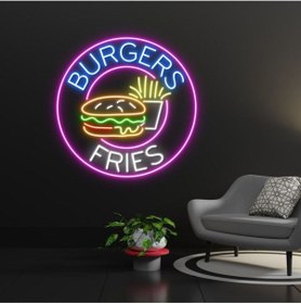 Resim Burgers Frıes Yazılı Ve Şekilli Neon Tabela Çok Renkli 