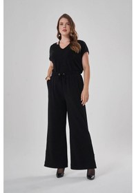 Resim Mizalle Beli Bağcıklı Siyah Pantolon Siyah 