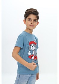 Resim Toontoy Kids Toontoy Erkek Çocuk Baskılı Bisiklet Yaka Kısa Kollu Tişört Koyu Mint 