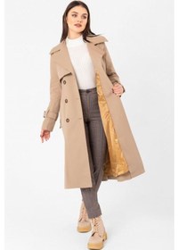 Resim Pastelastore %100 Pamuk Gabardin Uzun 110cm Astarlı Kemerli Kadın Trençkot 1111 Yeni Bej 