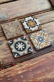 Resim Oscar Stone Decor Kahverengi Baskılı Doğaltaş Bardak Altlığı 4'Lü Set 4Dsn-240 