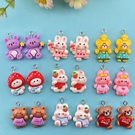 Resim Sevimli hayvan serisi küçük tavşan ve ayı kolye ucu 18 parça seti - reçine süsler, DIY takılar, kolyeler, küpeler ve anahtarlıklar için uygun, sırt çantaları, okul çantası süsleme el sanatları aksesuarları 