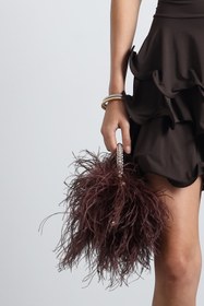 Resim Fleur Brown Feathered Evening Clutch 