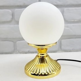 Resim Modern Dekoratif Lake Gold Metal Ayaklı Bal veya Beyaz Glob Camlı Şapkalı Abajur Masa Lambası 