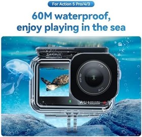 Resim TELESIN DJI Action 5 Pro Action 4/3 Kamera için Su Geçirmez Kılıf, Buğu Önleyici Sualtı Muhafazası Kabuk Kafesi 60M/196FT Derin Dalış Tüplü Şnorkelle Yüzme Hızlı Çıkarma Vidası ile Destekler 