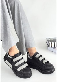 Resim Elika Siyah Cilt Simli Cırt Cırtlı Spor Ayakkabı Siyah 