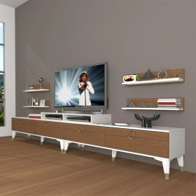 Resim Decoraktiv Ekoflex 360R Mdf Gold Tv Ünitesi Tv Sehpası - Beyaz - Ceviz 