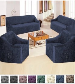 Resim StarMall Kadife 3+3+1+1 Lastikli Kanepe Örtüsü Koltuk Örtüsü Petrol Mavi 