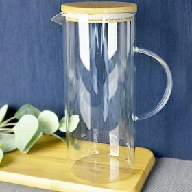 Resim Bambu Kapaklı Cam Sürahi - 1500 ml Dayanıklı Şeffaf Cam, Şık ve Ergonomik Tasarım, Soğuk ve Içecekler Için 