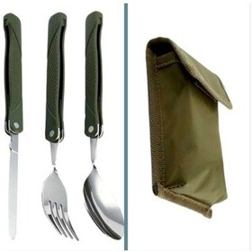 Resim Omeniv Büyük Çatal Kaşık Bıçak Set Outdoor Kamp Piknik Karavan Yeşil 
