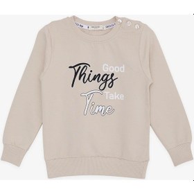 Resim Breeze Girls & Boys Erkek Çocuk Sweatshirt Yazı Baskılı 2-6 Yaş, Bej-bej Bej 