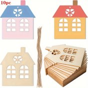 Resim 10 Adet Kalp Detaylı Ahşap Ev Şeklinde Kesilmiş Kolye Uçları DIY El Sanatları ve Tatil Süslemeleri için, Noel, Cadılar Bayramı, Paskalya, Sevgililer Günü ve Şükran Günü için Çok Yönlü Asılı Süsler - Parti ve Ev Dekorasyonu için Ahşap El Sanatları Parçaları 