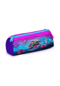 Resim Coral High Kids Pembe Mor Kaplumbağa Desenli Üç Bölmeli Kalem Çantası 22056 