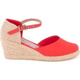 Resim Gerçek Elişi Hasır Dolgu Topuk Keten Hasır Kadın Espadril Handmade Kırmızı 