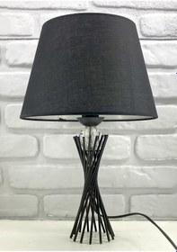 Resim Siyah Burgu Metal Ayaklı Kristal Cam Toplu Kumaş Şapkalı Abajur Siyah 