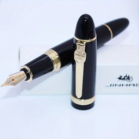 Resim 1 adet Jinhao 159 Kalem Siyah Lak ile Altın Detaylar, Büyük ve Hafif Yazma Aracı, Mürekkep Dolum Dönüştürücüsü Dahil, İş İmzaları için İdeal. 