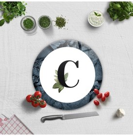 Resim Decorita Cam Kesme Tahtası - Cam Kesme Tablası - Harfli Tasarım C Çap 32 CM 