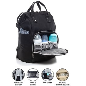 Resim Anne Bebek Bakım Sırt Çantası Siyah Termos Bölmeli Siyah 