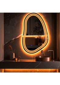 Resim Axira Amber Led'li Lazer Kumlamalı Lavabo & Banyo Aynası Dokunmatik Sensörlü 70 X 45 Turuncu 