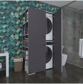 Resim Kenzlife Çamaşır-Kurutma Makinesi Dolabı Kapaklı Fedyenka Sol Gri 180*090*60 Banyo Arkalıksız Çok Renkli 