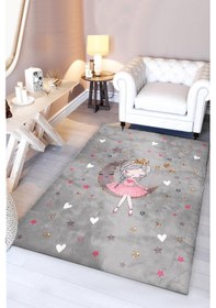 Resim Prenses Kalpli Bambu Çocuk Halısı Gri 