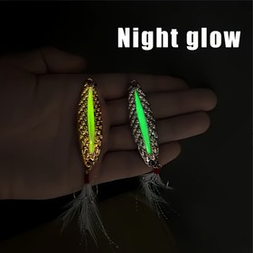 Resim 2 adet Parıldayan Gece Lambası Dönen Kaşıklar, Tüyü Olan Üçgen Uçlu Havalama Yemleri - 10g/15g/20g, Gece Havalama, İş Günü ve Tatil Hediyeleri için Neon Yeşil ve Beyaz Tasarım, Havalama Yemleri, Canlı Havalama Yemleri, Metalik Kaplama 