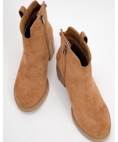 Resim Luvishoes Luvi Shoes Mier Taba Süet Zincir Detaylı Kadın Kalın Topuklu Bot Taba Süet 