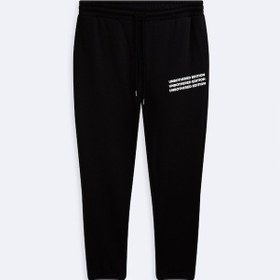 Resim Beli Lastikli Slogan Baskılı Siyah Eşofman Siyah 