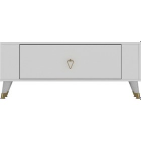Resim 1376dd Retro-1 Tv Sehpası Beyaz-altın 
