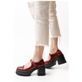 Resim Asmi Shoes Kadın Tek Baletli Loafer Model Topuklu Ayakkabı Bordo Rugan Krem 
