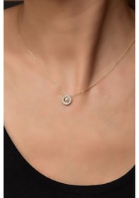 Resim Papatya Silver 925 Ayar Gümüş Gold Kaplama Incili Yuvarlak Kolye 