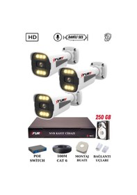 Resim Fury 3 Kameralı Ip Güvenlik Kamerası Seti Sesli 4mp Gece Renkli Su Geçirmez 1506s 250gb 
