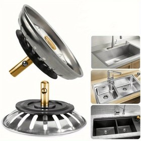 Resim 2'lü Metal Lavabo Süzgeçleri ve Dökücü Fişleri - Mutfak ve Banyo için Süzgeçli Süzgeçler, Gerekli Lavabo Aksesuarları 