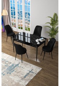 Resim Canisa Zen Serisi 80x132 Mdf Açılabilir Siyah Mermer Desen Masa Takımı Ve 4 Siyah Sandalye Masa Siyah Mermer Desen 4 Siyah Sandalye 