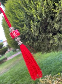 Resim CEBECİOTO Püsküllü Kırmızı BAYRAK Armalı Dikiz Ayna Süsü - Oto Ayna Süs - BAYRAK ayna Süs 
