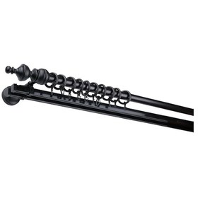 Resim Siyah Ceren Demonte Başlıklı Ahşap Rustik Perde Askısı - Çift Raylı - 250 Cm 