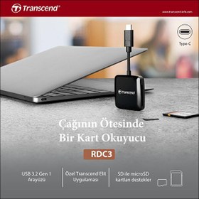 Resim Transcend TS-RDC3 SD/MicroSD - USB 3.2 Gen 1 Siyah Type-C Kart Okuyucu 