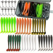 Resim 46 Adet Çift Renkli T-Kuyruk Yumuşak Yem Balıkçılık Yem Seti, 3.5g Kurşun Başlı Kanca - PVC Malzeme, Geliştirilmiş Balıkçılık Deneyimi için Çok Renkli Assorti 