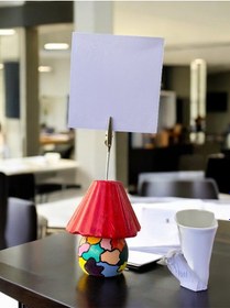 Resim Kırmızı Abajur Fotoğraf Not Tutacağı Ofis Masası Hediyelik Tutucu Kırmızı 