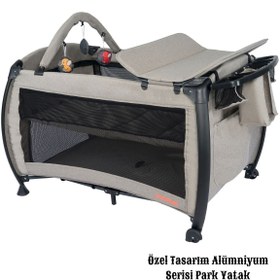 Resim Maccon Prime Alüminyum Kasa Park Yatak Sallanır Cibinlikli Oyun Parkı Beşik 70X110 Cm - Stone 